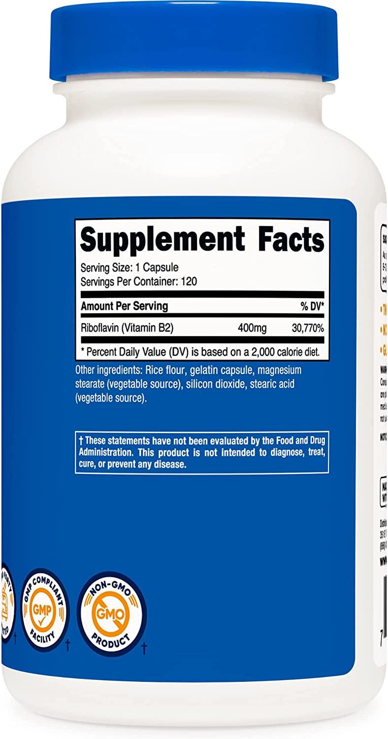 Nutricost Vitamin B2 400mg 120 Capsules Pack of 2