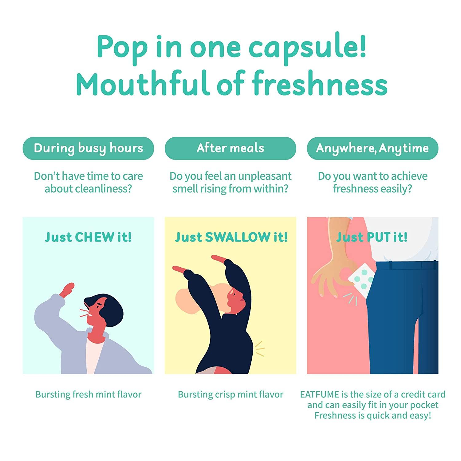 EATFUME Breath Freshener Capsules Vegetarian Bad Breath Saver with