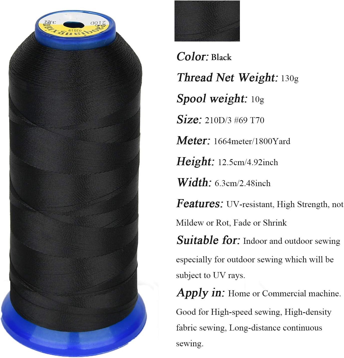Heavy Duty Thread 1800 Yards Size T7069 210D/3 All Purpose High Strength  Polyester Sewing Thread for Weaves Upholstery Jeans and Weaving Hair  Drapery Beading Purses Leather (Black)