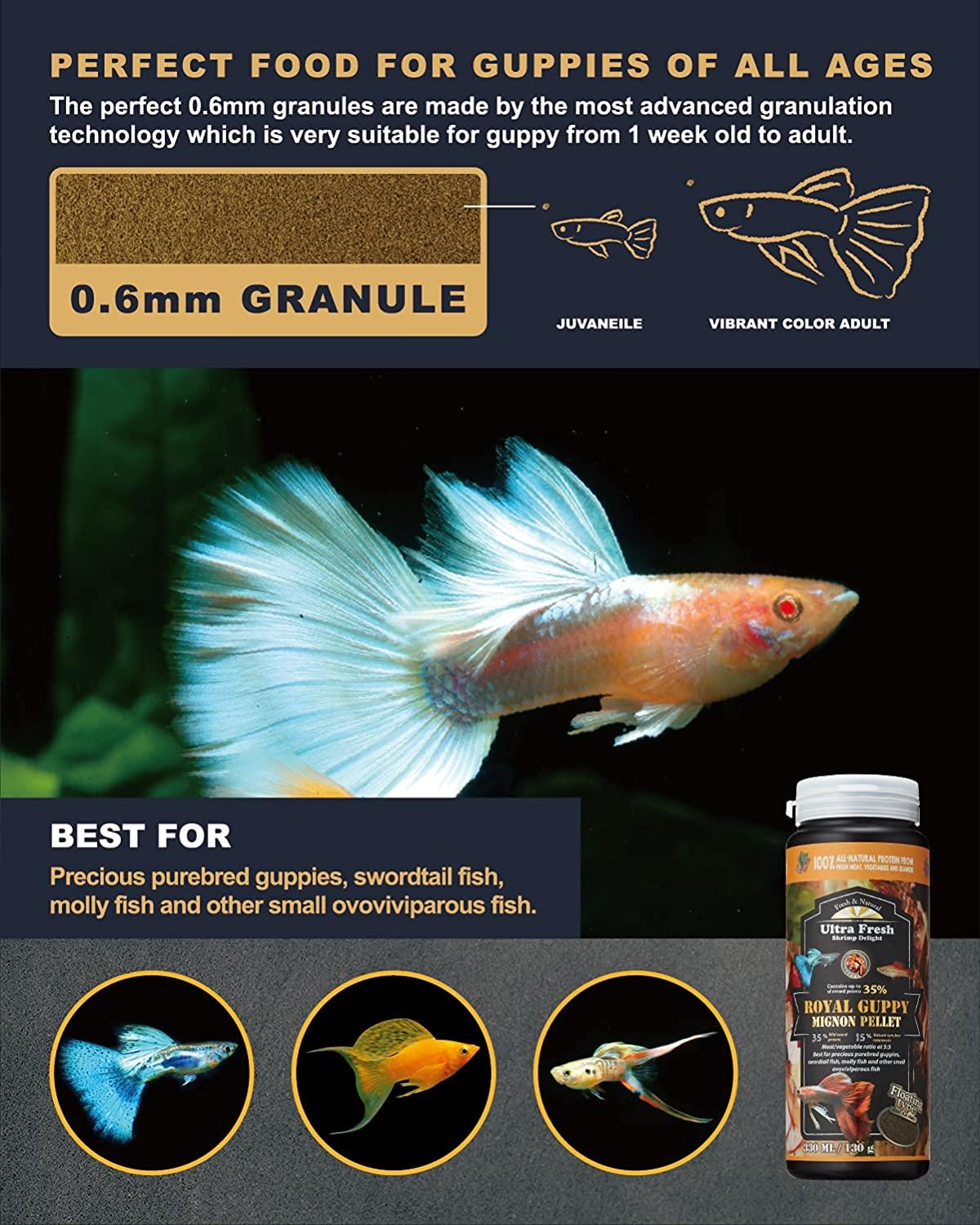 Ultra Fresh Royal Guppy Mignon Pellet Natural Guppy Food with Sword