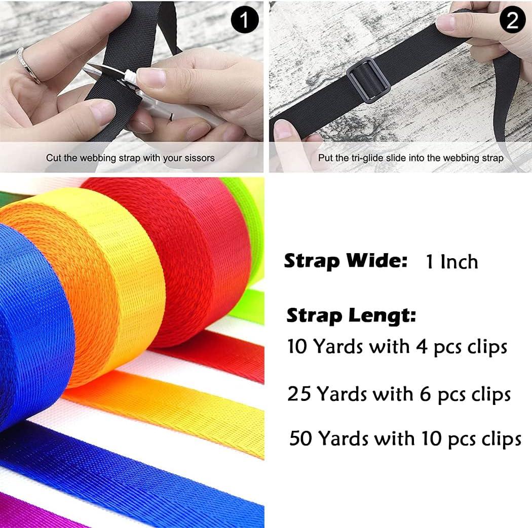 MOZETO 1 Inch Nylon Webbing Strap with Plastic Tri-Glide Slide Clips, 10 25  50 Yards Heavy Duty Nylon Strapping for Indoor or Outdoor Gear, DIY  Crafting, Repairing Gray 1 x 50 yards