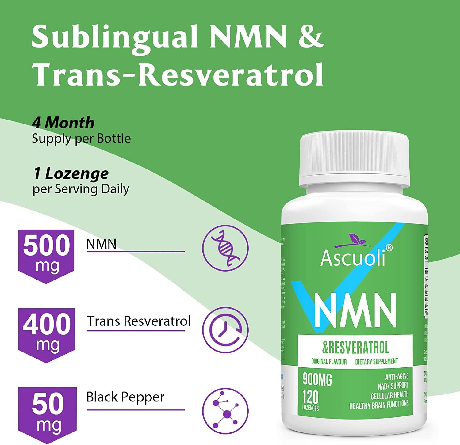 Sublingual NMN 500mg + TransResveratrol 99 Purity Supplement 3in1