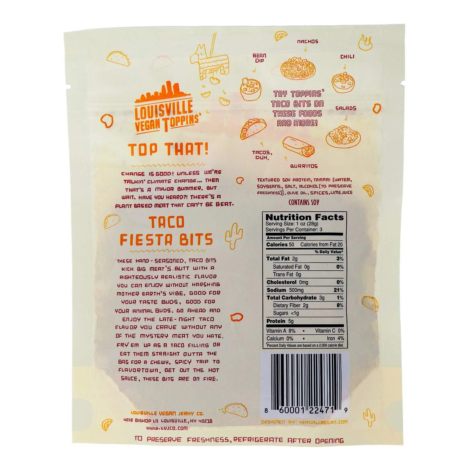 Louisville Vegan Jerky Toppins' Bits Variety Pack Bacon, Pepperoni