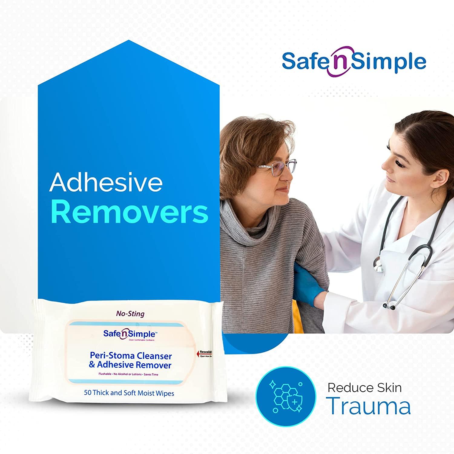 Safe n' Simple Adhesive Remover for Skin - 5x7 75 Wipes - Stoma