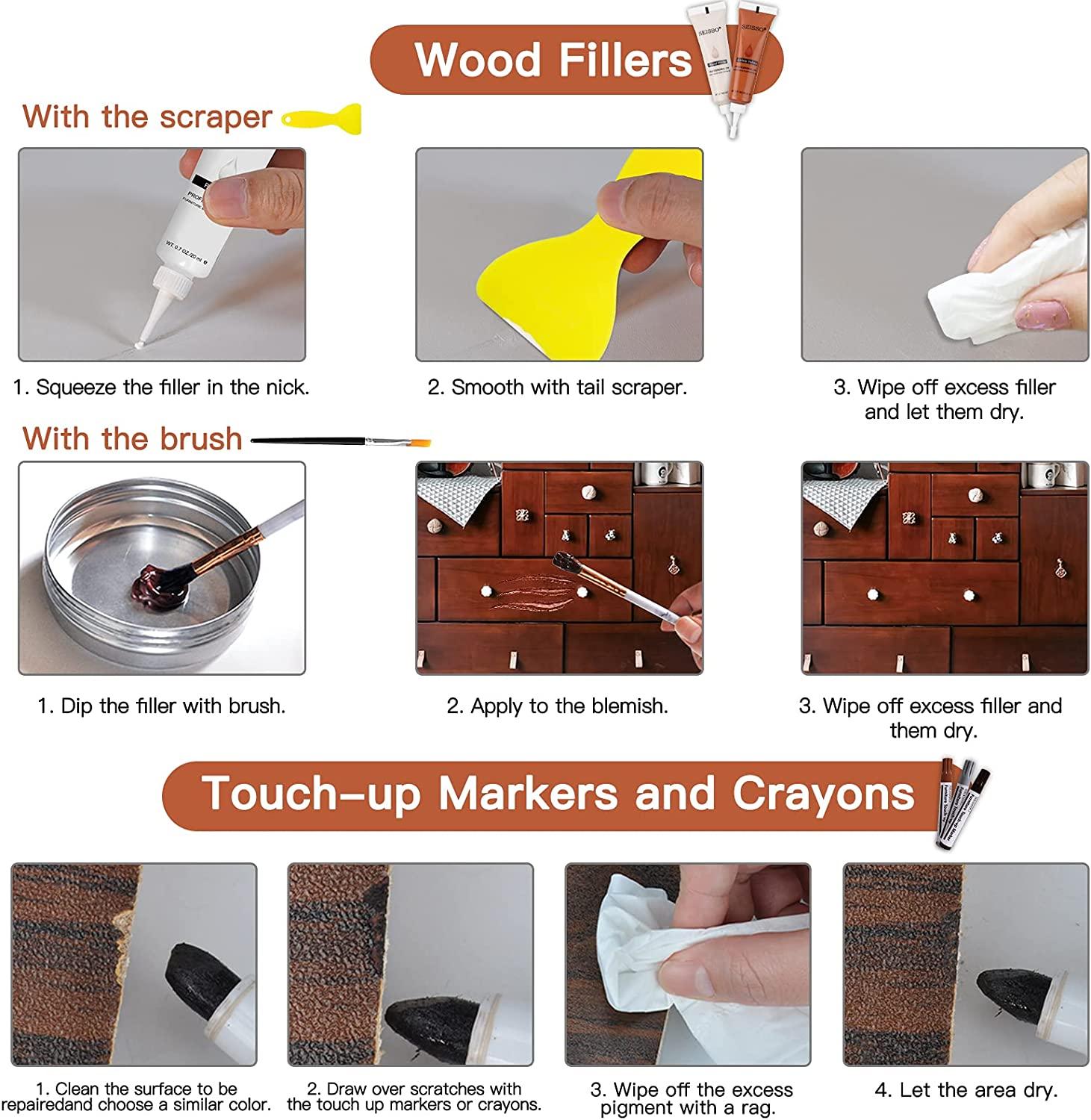 SET OF 12 Upgrade Wood Furniture Repair Kit Repair Markers and Wax
