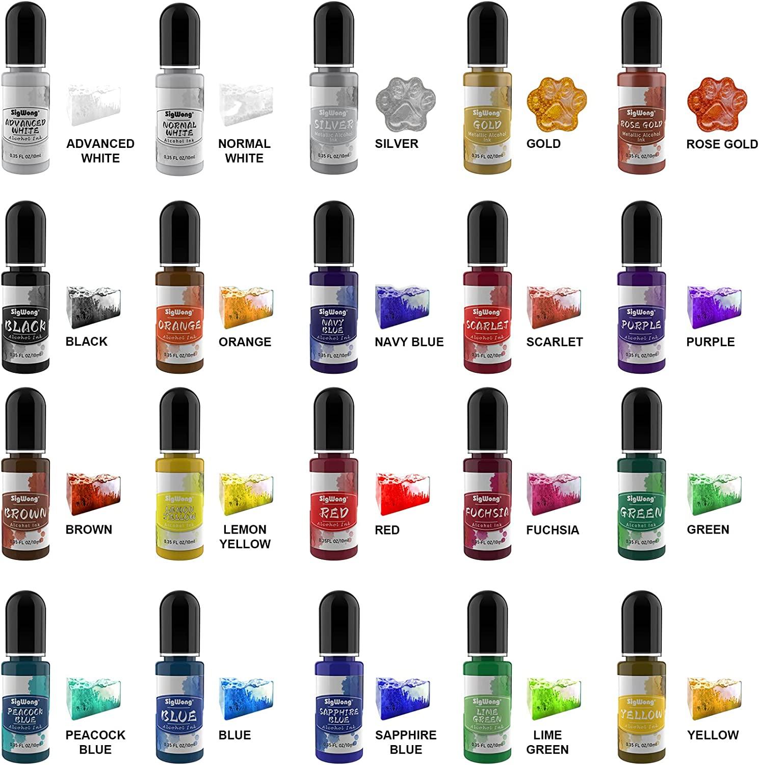 Alcohol Ink Set - 20 Bottles Vibrant Colors High Concentrated