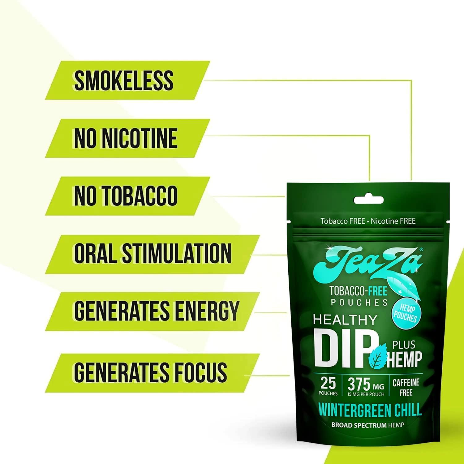 TeaZa Energy Smokeless Alternative with Hemp Quit Chewing and Dipping