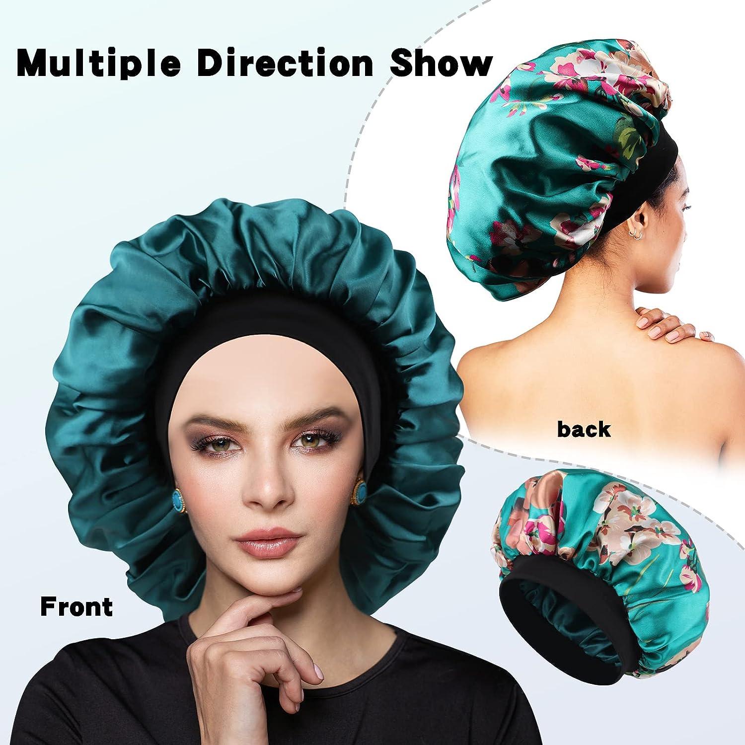 Buy Black Sleeping Bonnet Hair Wrap Silk Satin Cap Women Elastic Night Soft Hat Headwear Online - View #11