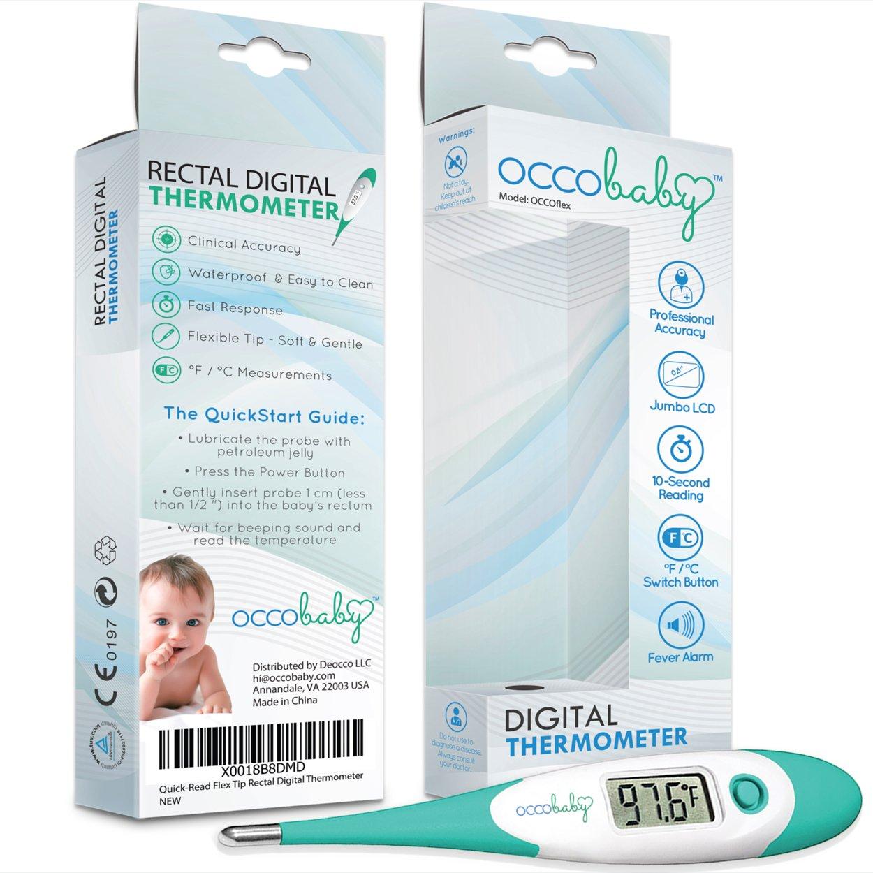 OCCObaby Clinical Digital Baby Thermometer LCD, Flexible Tip, 10