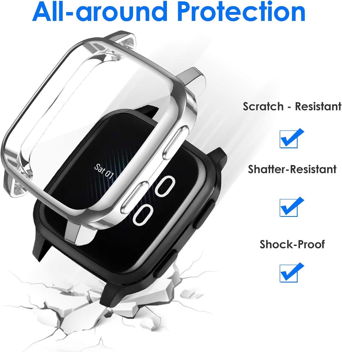 EZCO 3-Pack Screen Protector Case Compatible with Garmin Venu Sq / Venu Sq  Music Full Coverage Soft TPU Case Protective Screen Cover Bumper Frame for Garmin  Venu Sq GPS Smartwatch Black/Silver/Clear