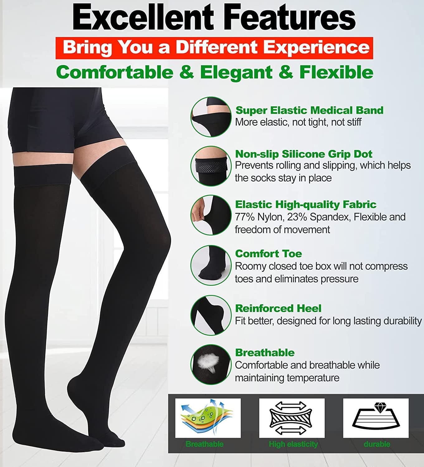 Thigh High Compression Stockings, Closed Toe, Pair, Firm Support