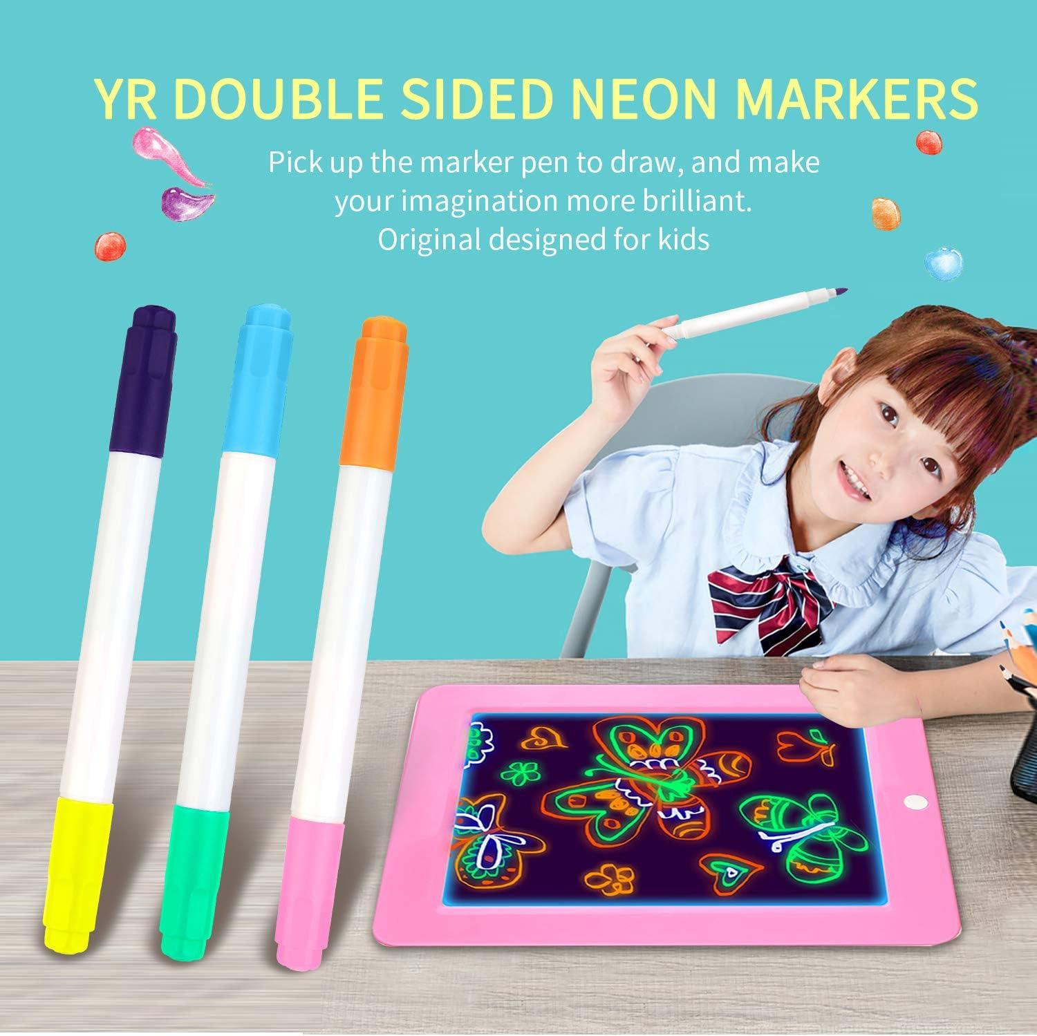 YR Dual Sided Neon Pens 12 Pack for Light Up LED Board Neon Markers