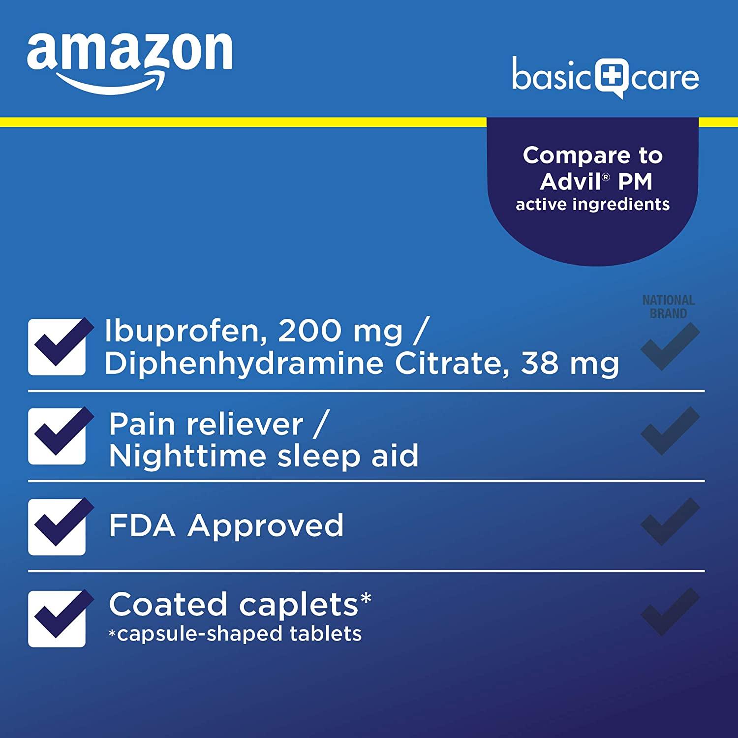 Amazon Basic Care Ibuprofen PM, Ibuprofen and Diphenhydramine Citrate