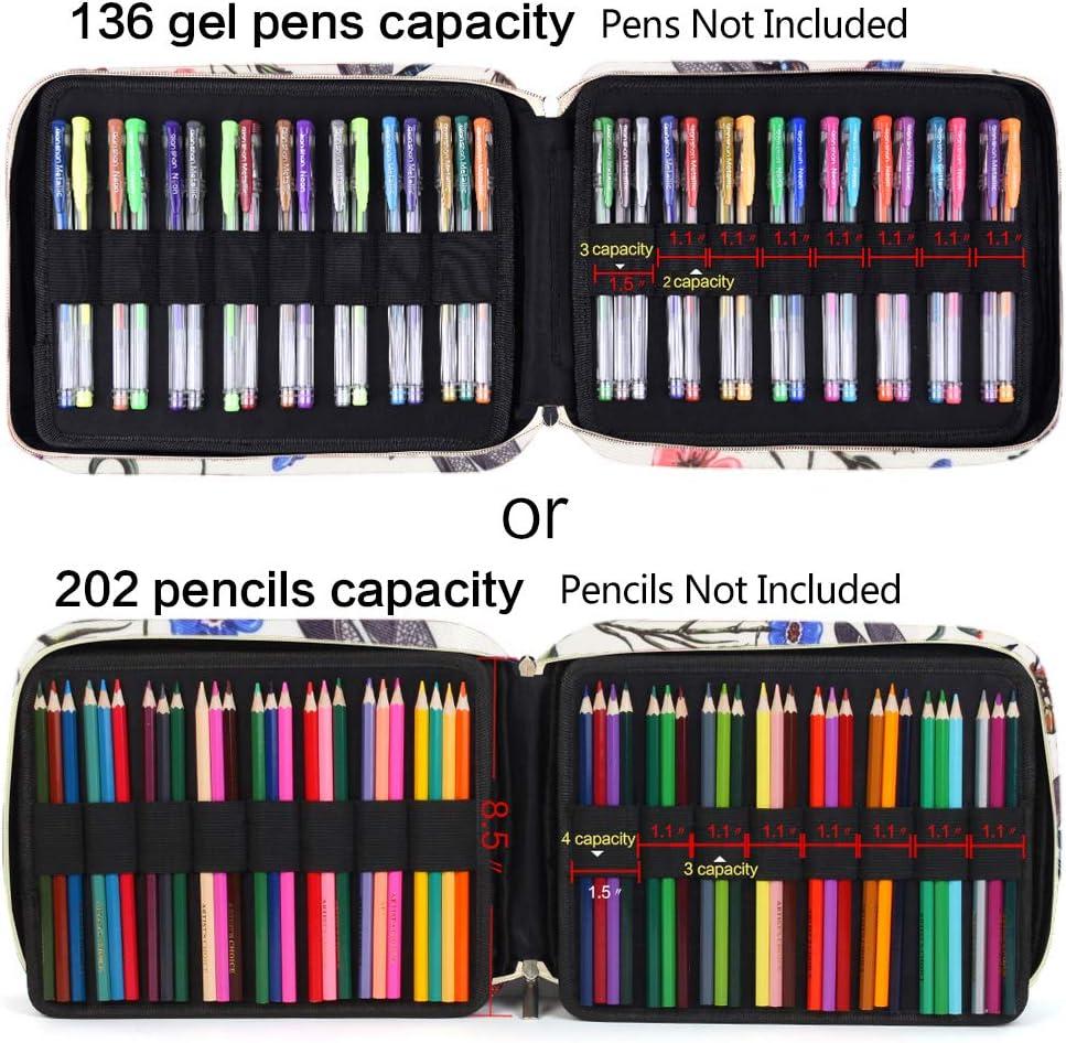 qianshan Pencil Case Holder Slot - Holds 202 Colored Pencils or 136 Gel Pens  with Zipper Closure - Large Capacity Pen Organizer for Watercolor Pens or  Markers - Perfect for Artist Dragonfly 1 Count (Pack of 1) Dragonfly202