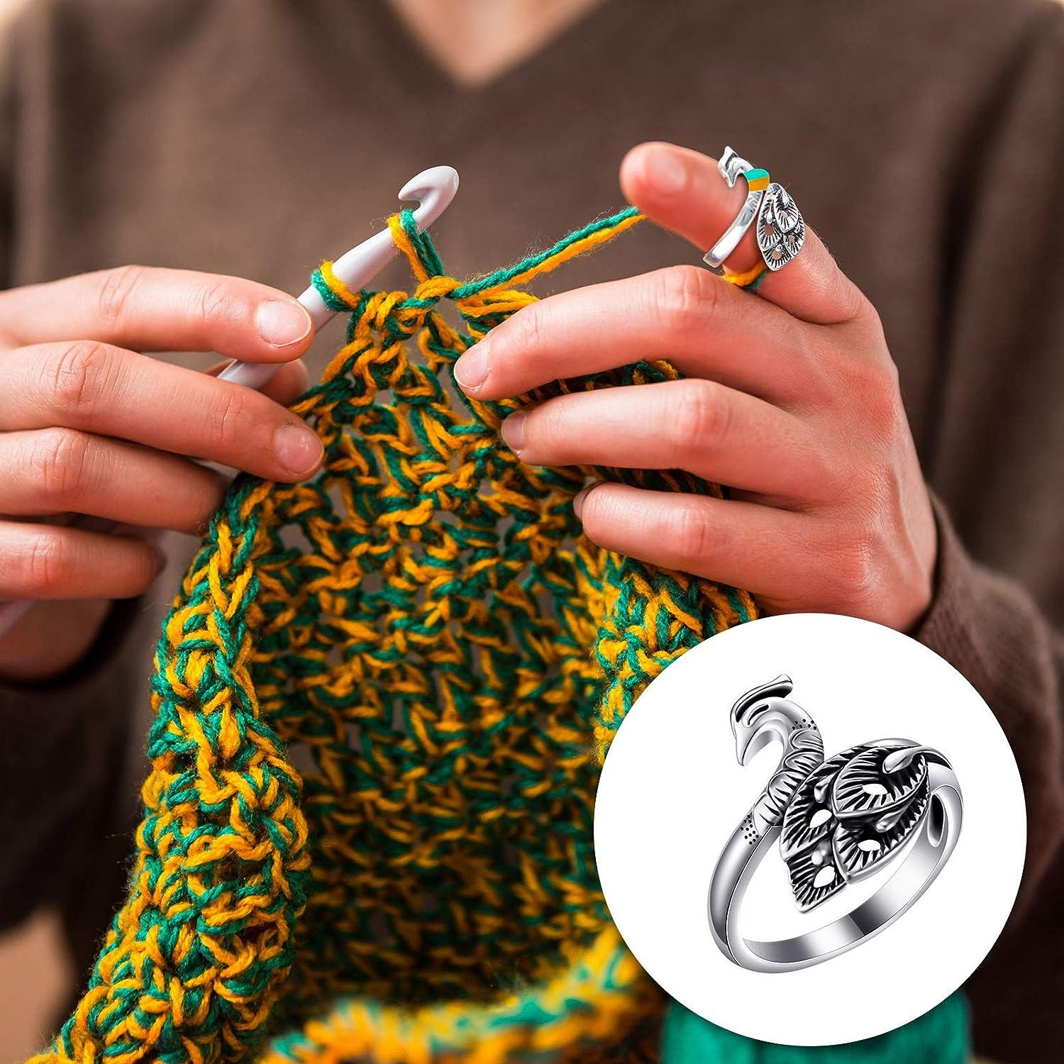 8 Pcs Knitting Loop Crochet Ring Adjustable Knitting Loop Ring Adjustable  Braided Ring Metal Yarn Guide Finger Holder Peacock Open Finger Thimble  Finger Crochet Ring Accessories for Crafts(Silver)