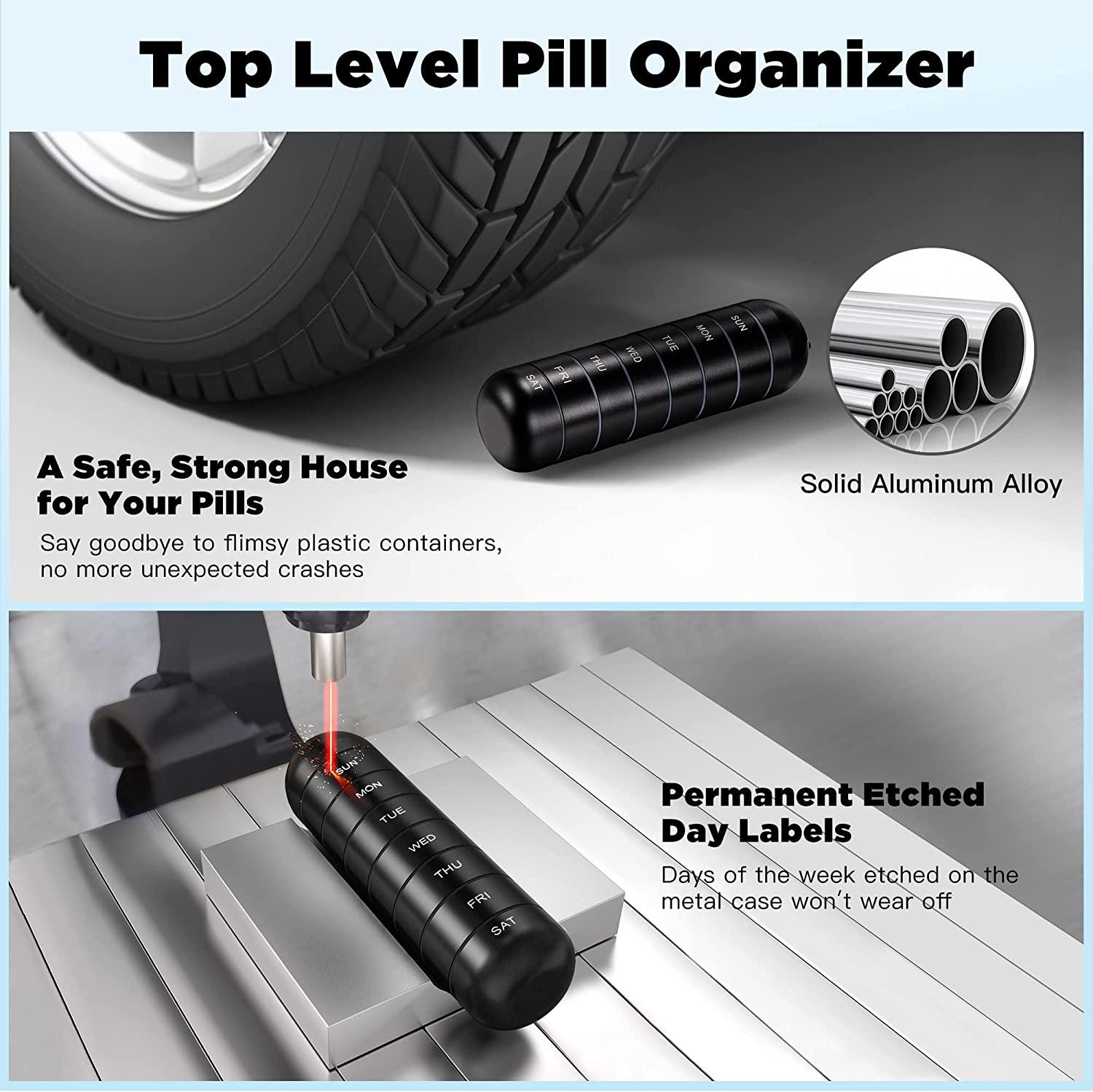 New Metal Pill Organizer Weekly,Stackable Waterproof Travel Pill