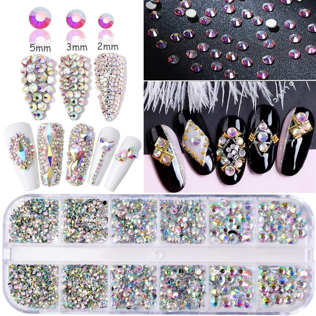 Artdone 9 boxes Nail Rhinestones, Gems, Diamonds, Art Studs, Crystals, Sequins for Nails Kit with 1 Tweezers and 3 Pen