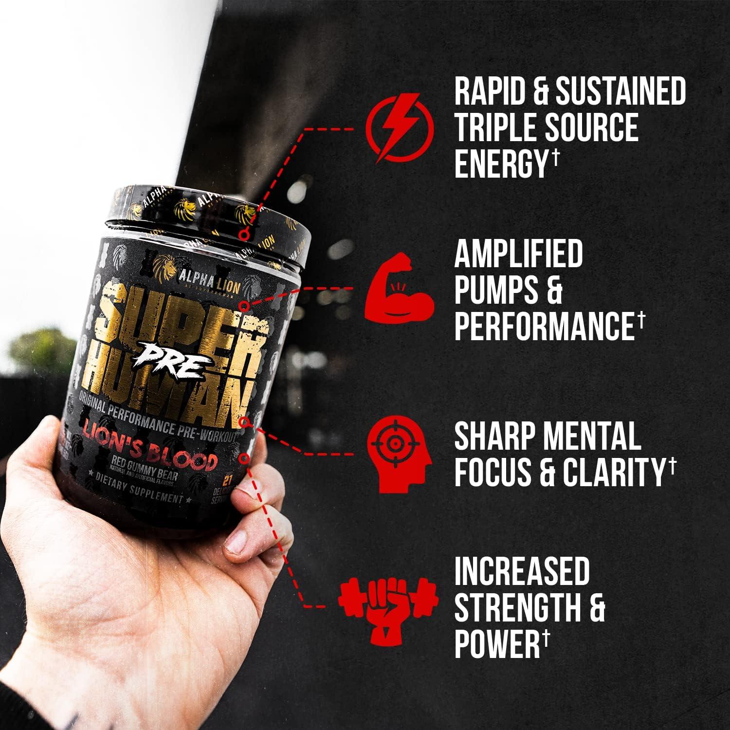 ALPHA LION Pre Workout Powder Lion's Blood Flavor Enhanced Energy