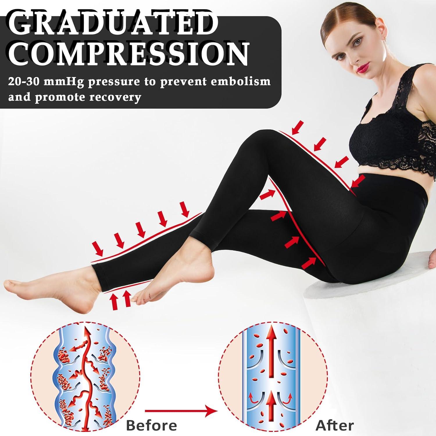 Ailaka Compression Pantyhose 20 30mmHg Graduated Support Medical Compression Tights High Waist Stockings for Varicose Veins Edema Pregnancy Flight Men Women Black 1 Pair