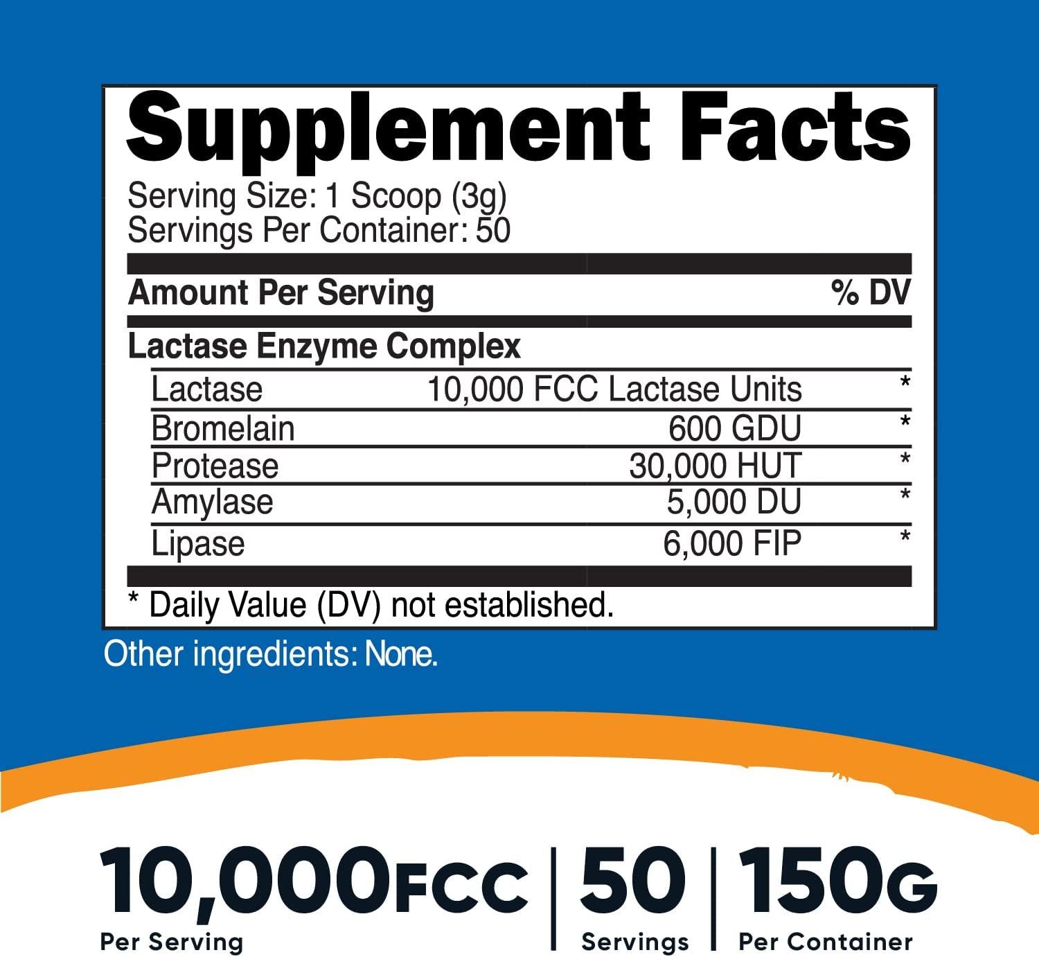 Nutricost Lactase Enzyme Powder 150G Lactase Enzyme Complex Non GMO, Gluten Free