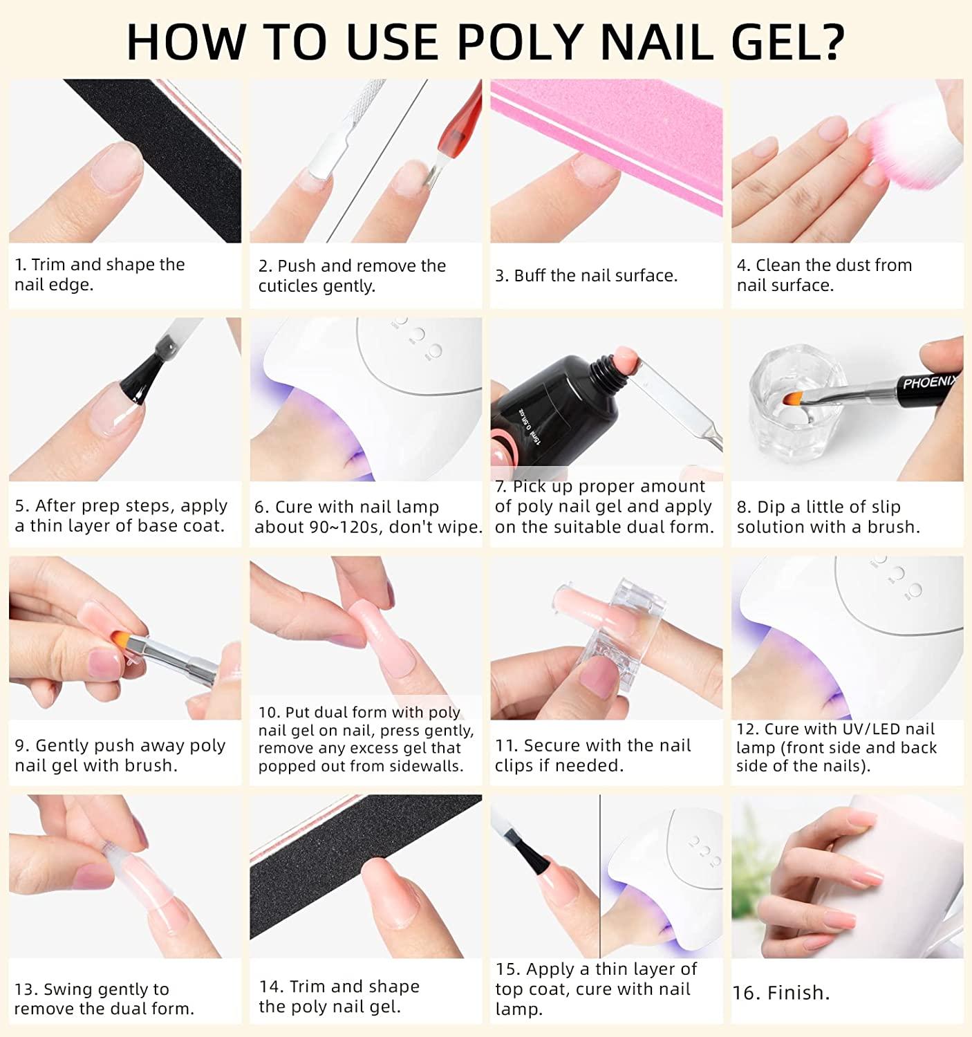 Poly Nail Gel Kit, Phoenixy 6 Colors Poly Nail Extension Gel Kit with 36W LED  U V Nail Lamp Basic Nail Art Tools All In One Manicure Starter Kit Gift  3GLITTER+3NUDE