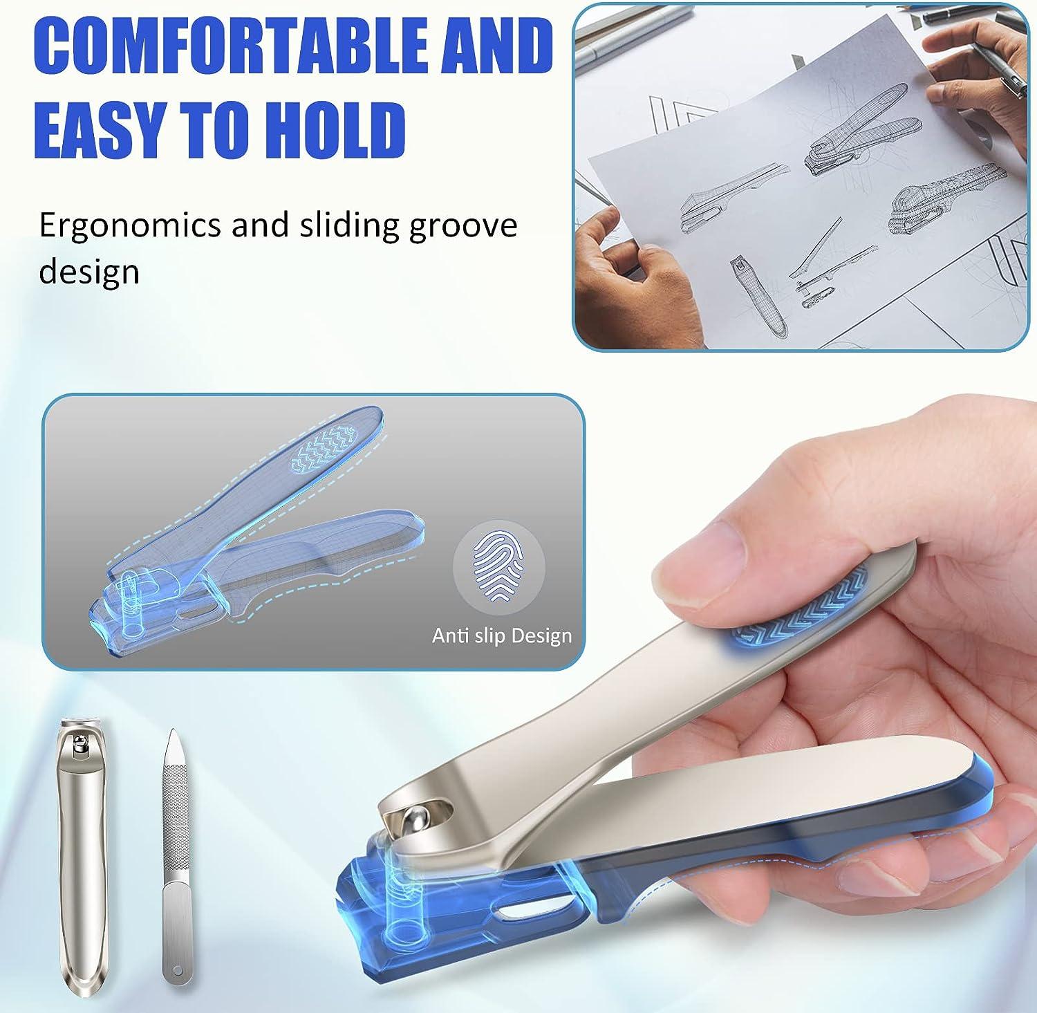  Nail Clippers for Men Thick Nails - DRMODE 15mm Wide Jaw  Opening Extra Large Toenail Clippers & Easy Grip 360 Degree Rotary Fingernail  Clippers for Seniors Nail Cutter with Nail