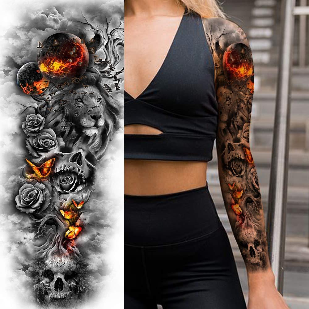 11 Sheets Nezar Sexy Big Rose Flower Full Arm Temporary Tattoos For Women Compass Clock Fake