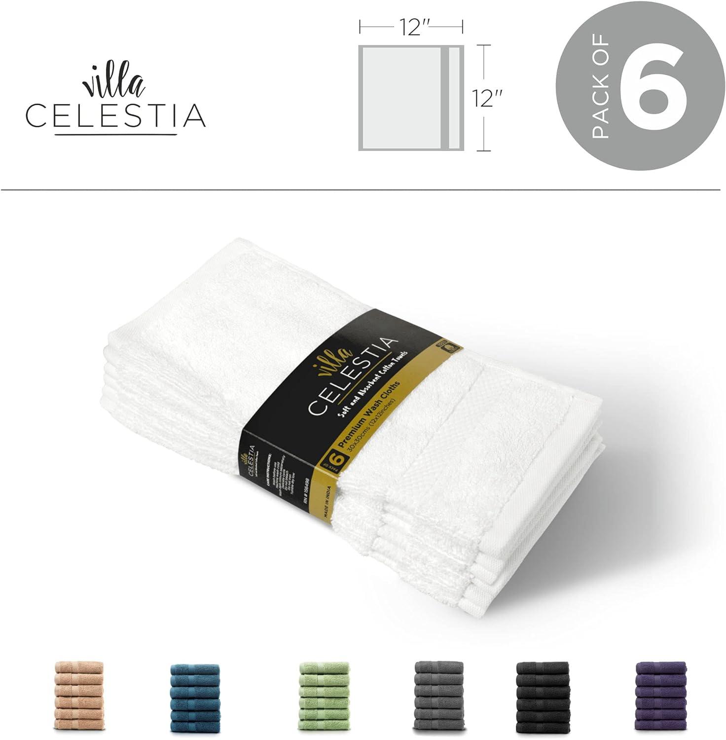 Villa Celestia Premium Wash Cloth 100% Cotton White Wash Clothes for Body  and Face-Soft & Luxury Cloths for Washing Face Face Towels for Bathroom 650  GSM Wash Cloths Pack of 6 (12X12)