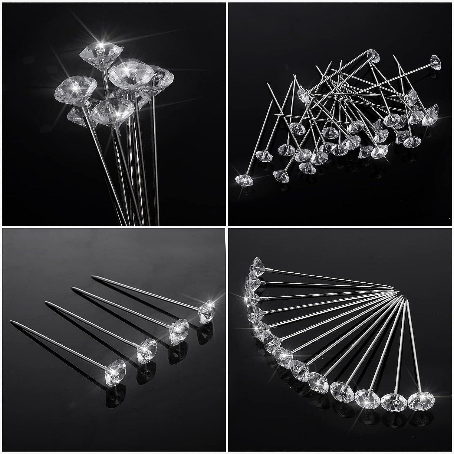 200 Pieces Crystal Diamond Head Pins 1.5 Inch Diamond Head Straight pins  for Flower Stainless Steel Bouquet Pins Corsages Flower Pins for Craft  Wedding Flower Decoration