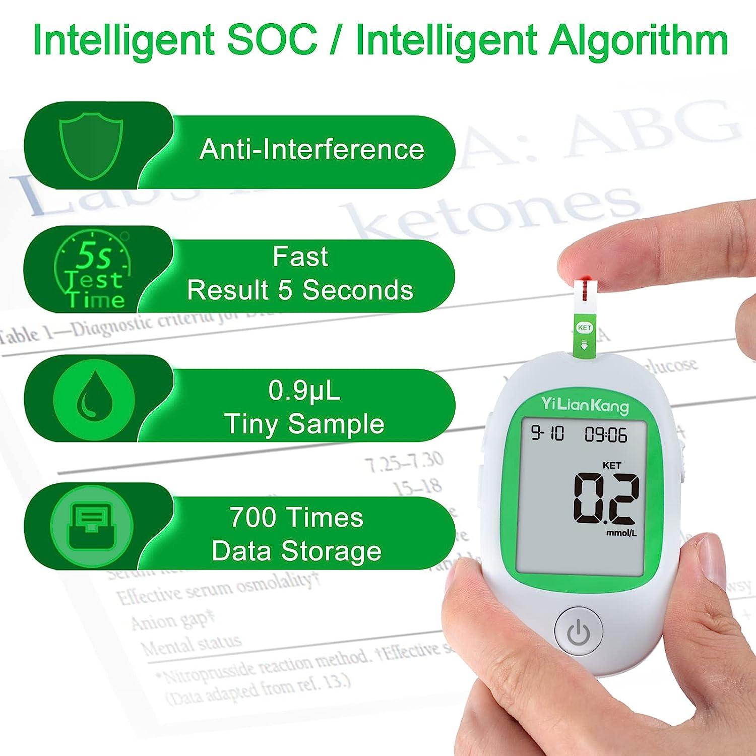 YiLianKang Blood Ketone Testing Kit Meter, 15 Strips, Lancets, Lancing