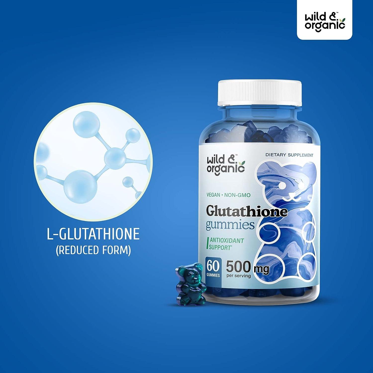 Wild & Organic Glutathione Gummies - Liver Cleanse & Antioxidant Support -  500mg 60 Vegan Chews | Buy Now with Express International Delivery