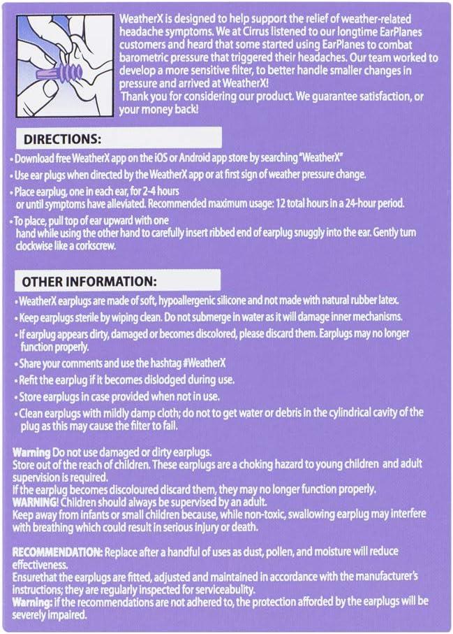 WeatherX Migraine Prevention Pressure Filtering Earplugs for Shifts in