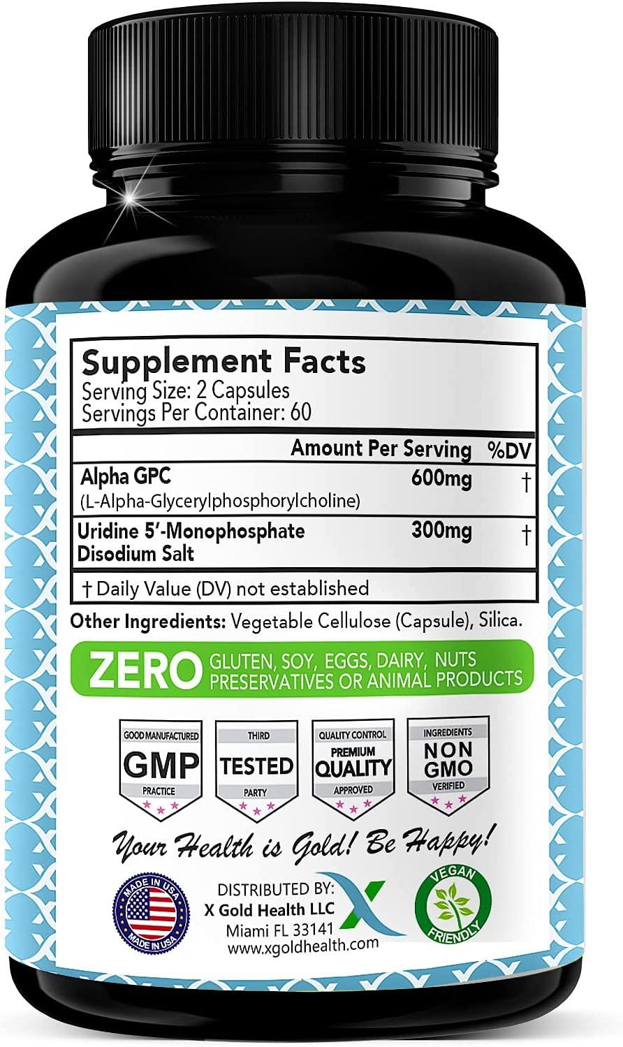 Alpha GPC Choline 600mg + Uridine Monophosphate 300mg2in1 Nootropic