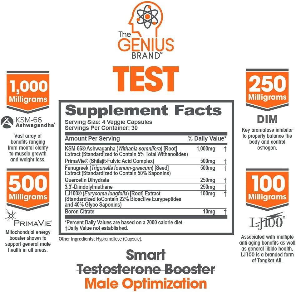 Genius Test The Smart Testosterone Booster For Men Natural Energy Supplement, Brain & Libido