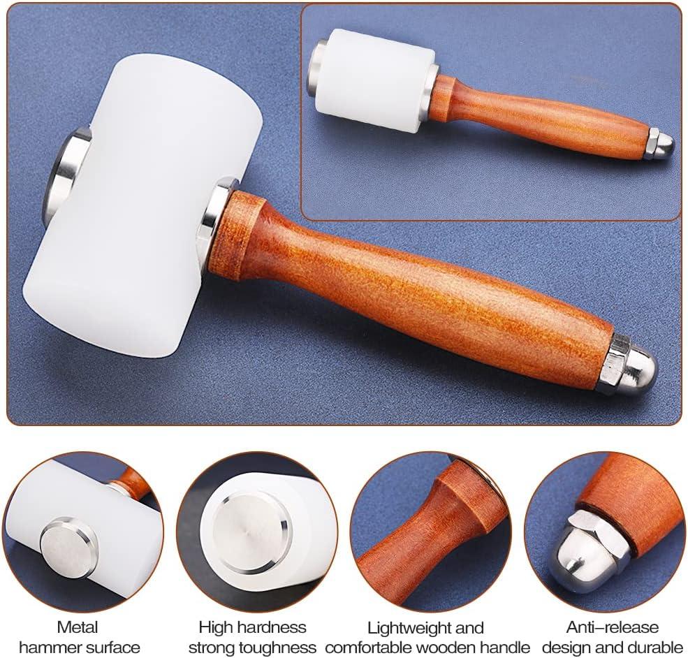 Leather Carving Hammer 2 Pieces, Leathercraft Mallet, Nylon Wood Handle  Hammer, Leather Carving Hammer Mallet for DIY Stamping Sew Leather Cowhide  Tool(1 T Hammer + 1 Vertical Hammer) Brown