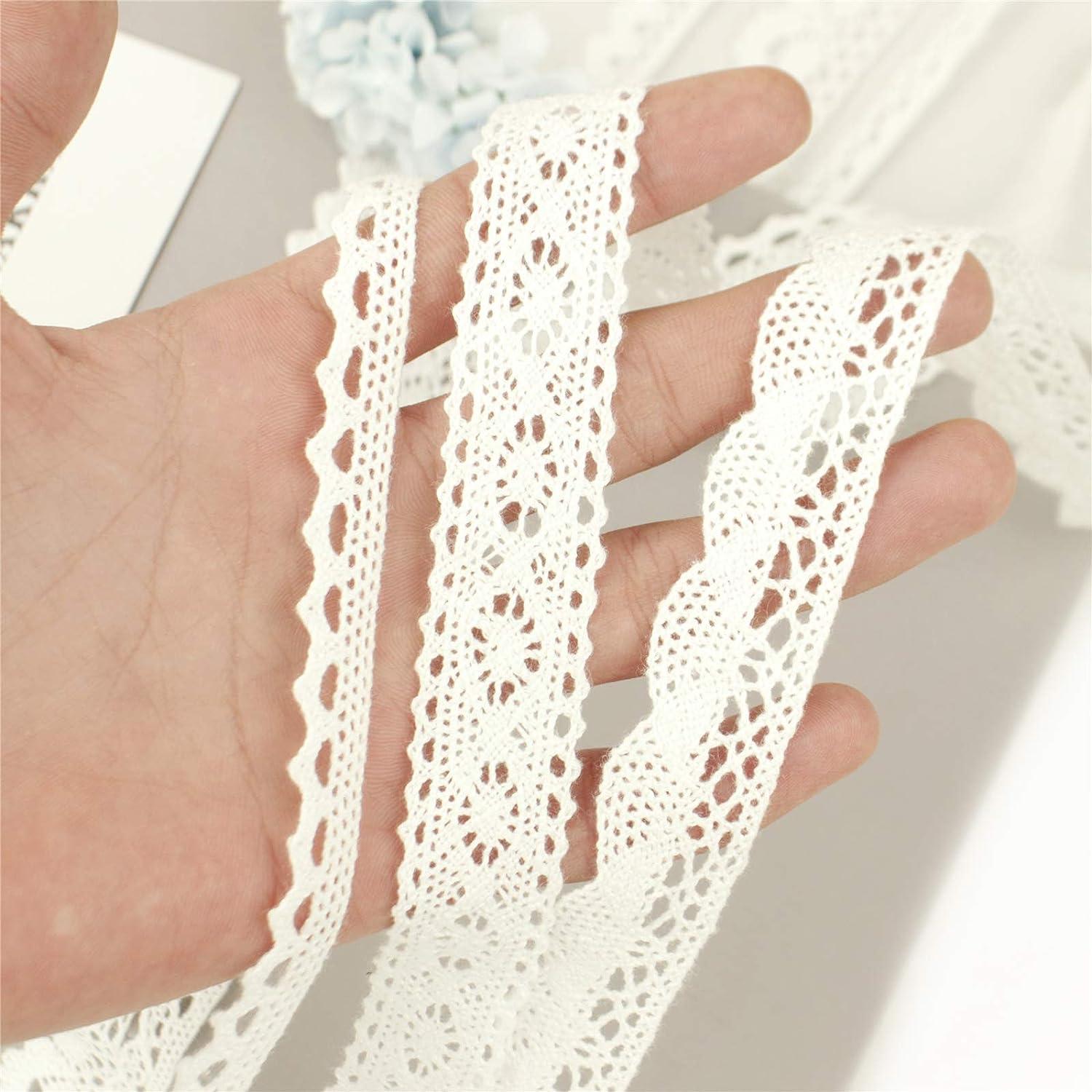 Lace Ribbon Cotton Crochet Lace Trim White Sewing Lace Ribbon by The Yard  Assorted Eyelet Lace Ribbon Trim for Scrapbooking Dream Catcher Decorative  Crafts Supply Approx 30 Yards (White)
