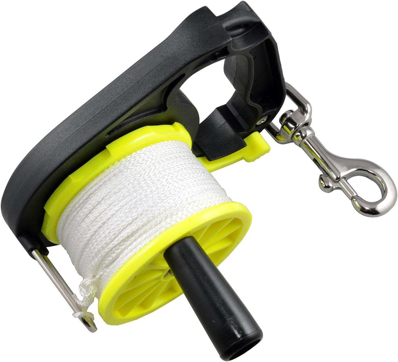 46m/150FT Portable Diving Handle Reel Scuba Diving Reel With Thumb Stopper For Snorkeling Underwater Water Sports Yellow Wire Black Reel - View #4