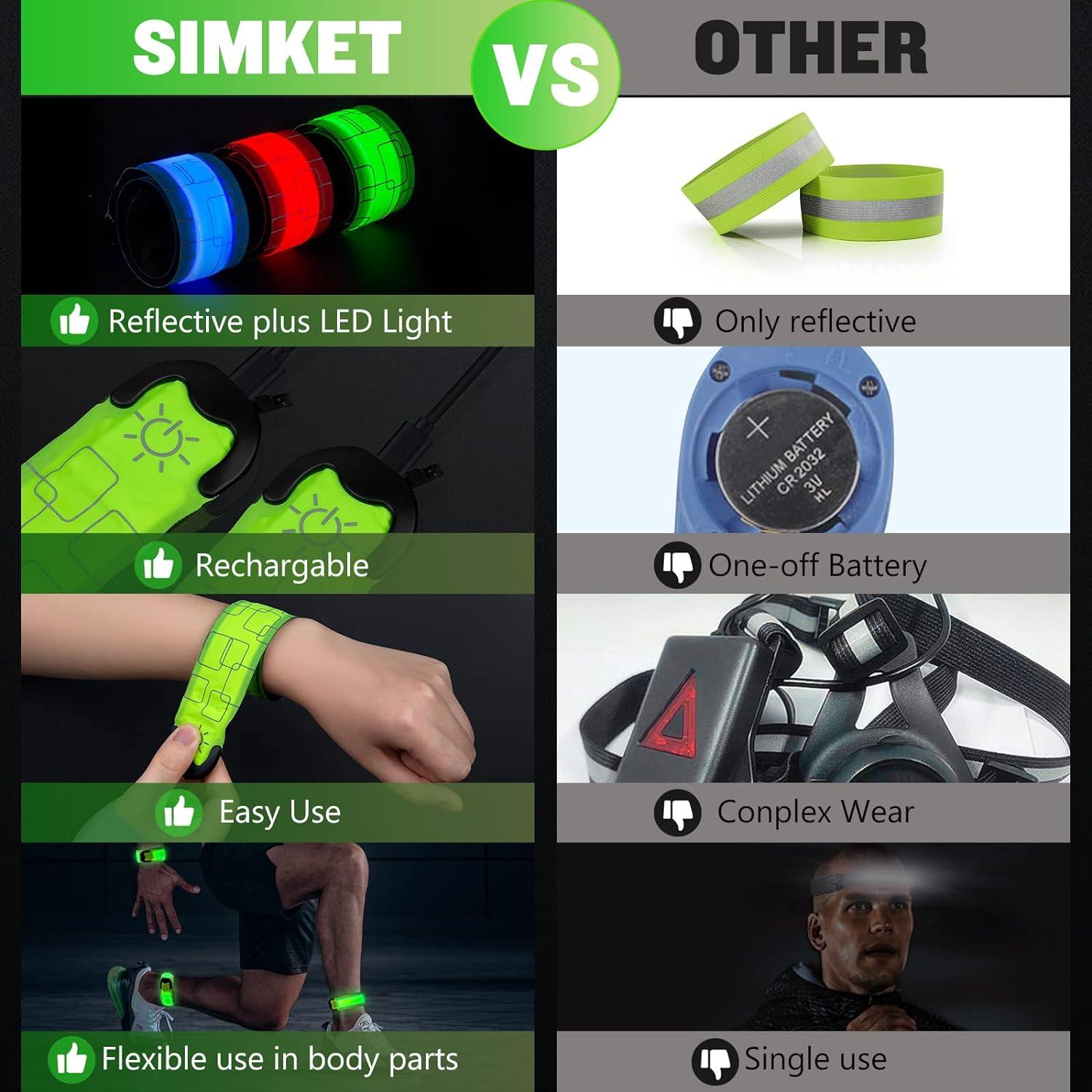 Simket Upgrade LED Armbands for Running (2 Pack) USB Rechargeable Reflective  Armbands High Visibility Light Up Band for Runners Bikers Walkers Pet  Owners green
