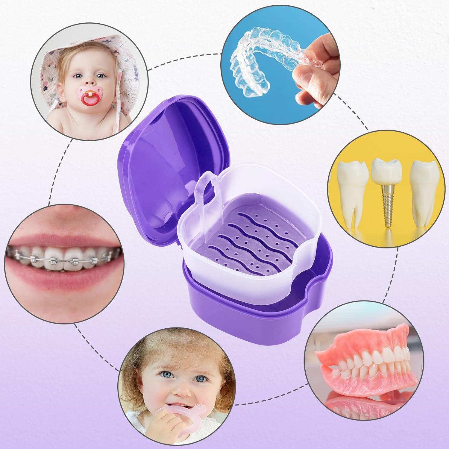 Jutieuo 8Pcs Denture Case Kit 2 Denture Bath Case Cups 2 DualHeaded