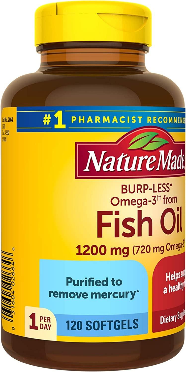 Nature Made BurpLess Fish Oil 1200 mg One Per Day, 120 Softgels, Fish