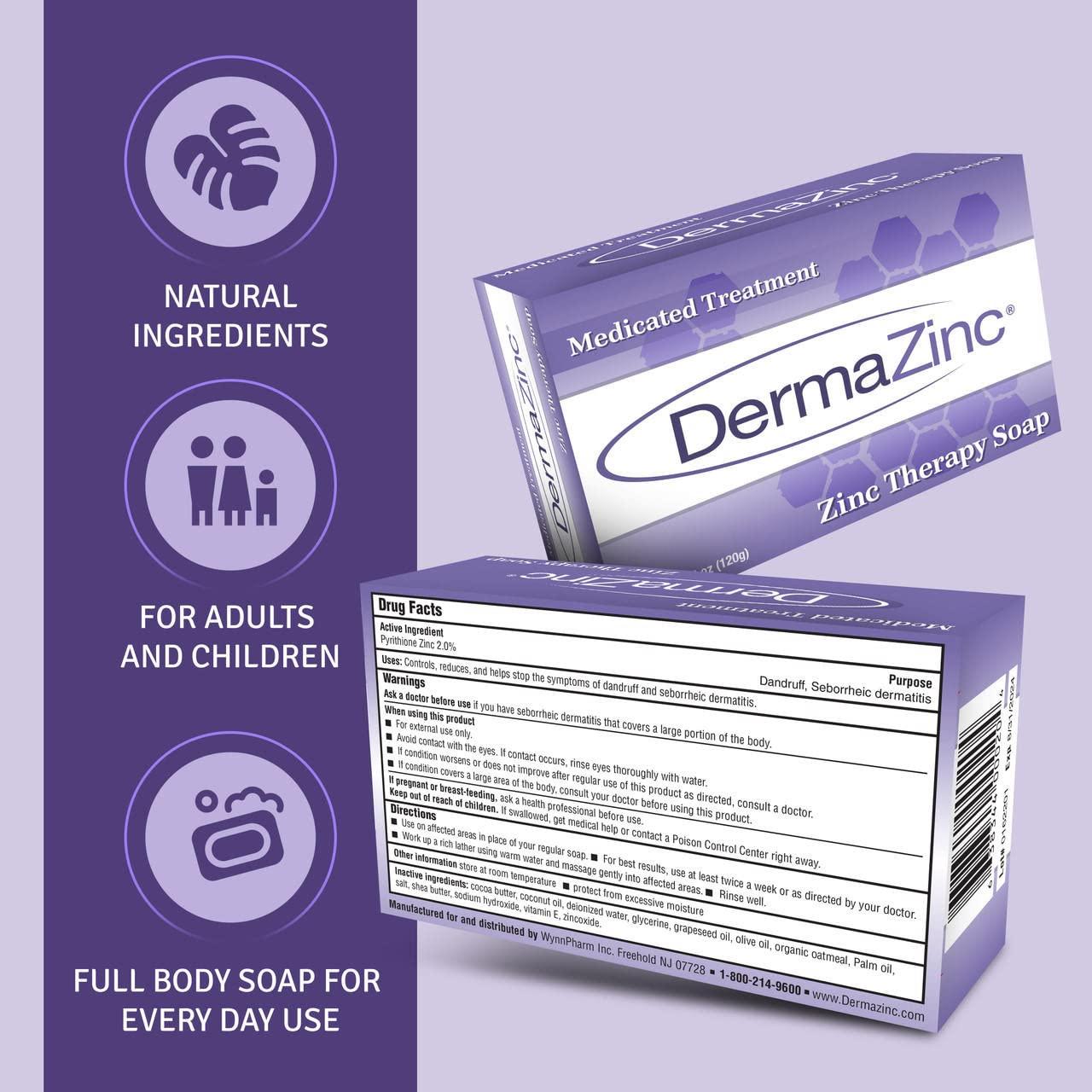 DermaZinc Zinc Therapy Soap 4.25 Ounce (120 gram) Bar 3 Pack