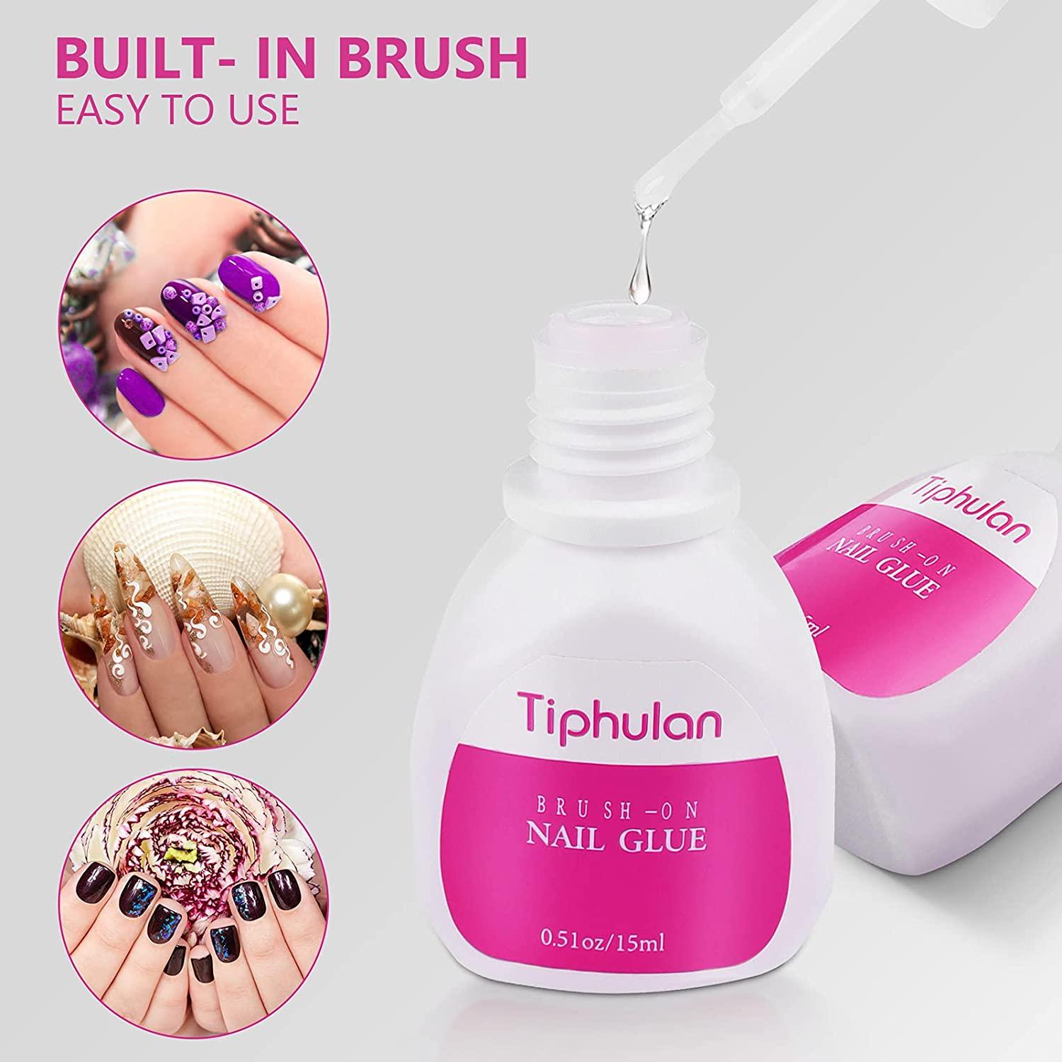 Tiphulan Brush on Nail Glue (60ml) for Press on Nails 4pcs Nail Glue