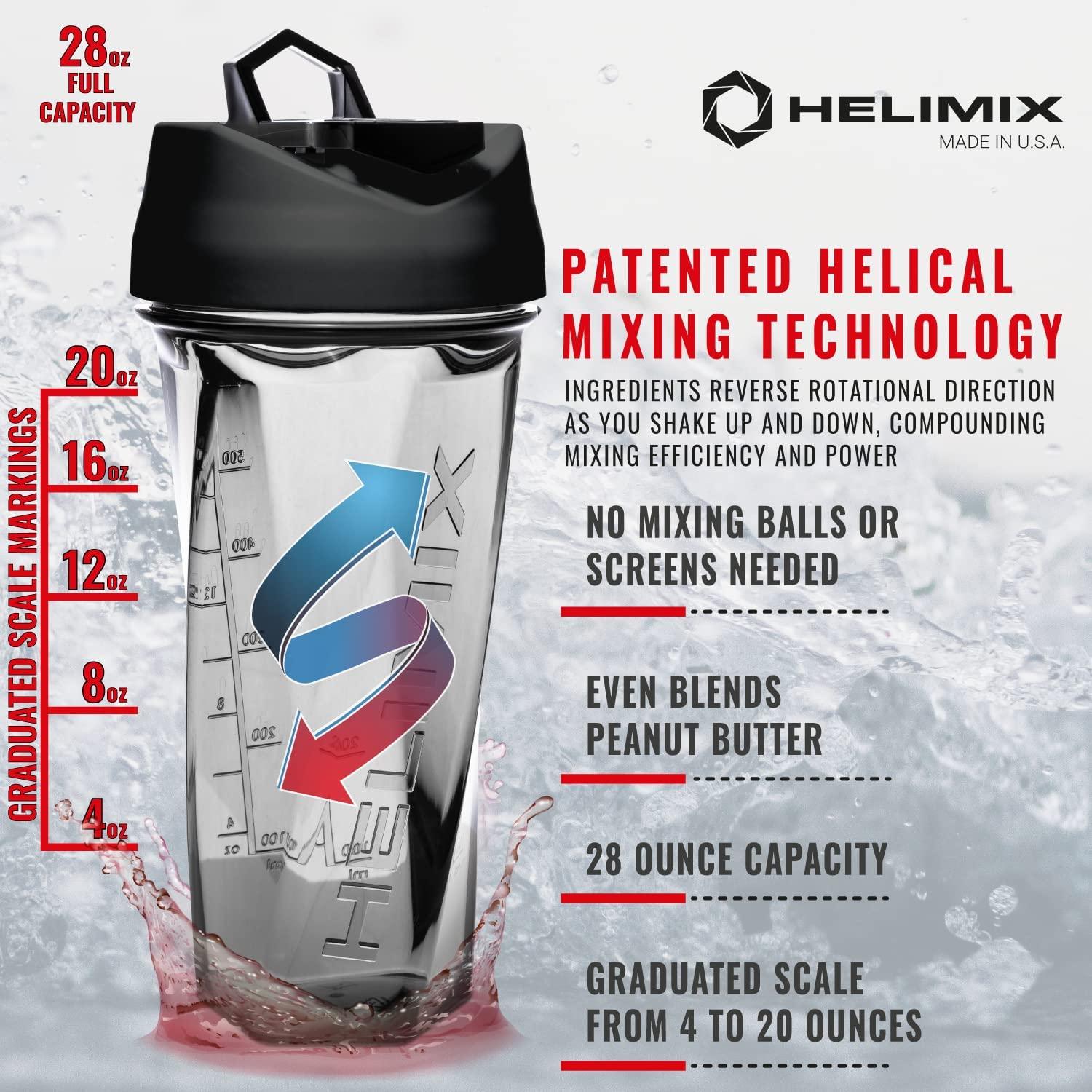 HELIMIX 2.0 Vortex Blender Shaker Bottle Holds upto 28oz, No Blending Ball  or Whisk, USA Made, Pre Workout Protein Drink Cocktail Shaker Cup, Weight Loss Supplements Shakes