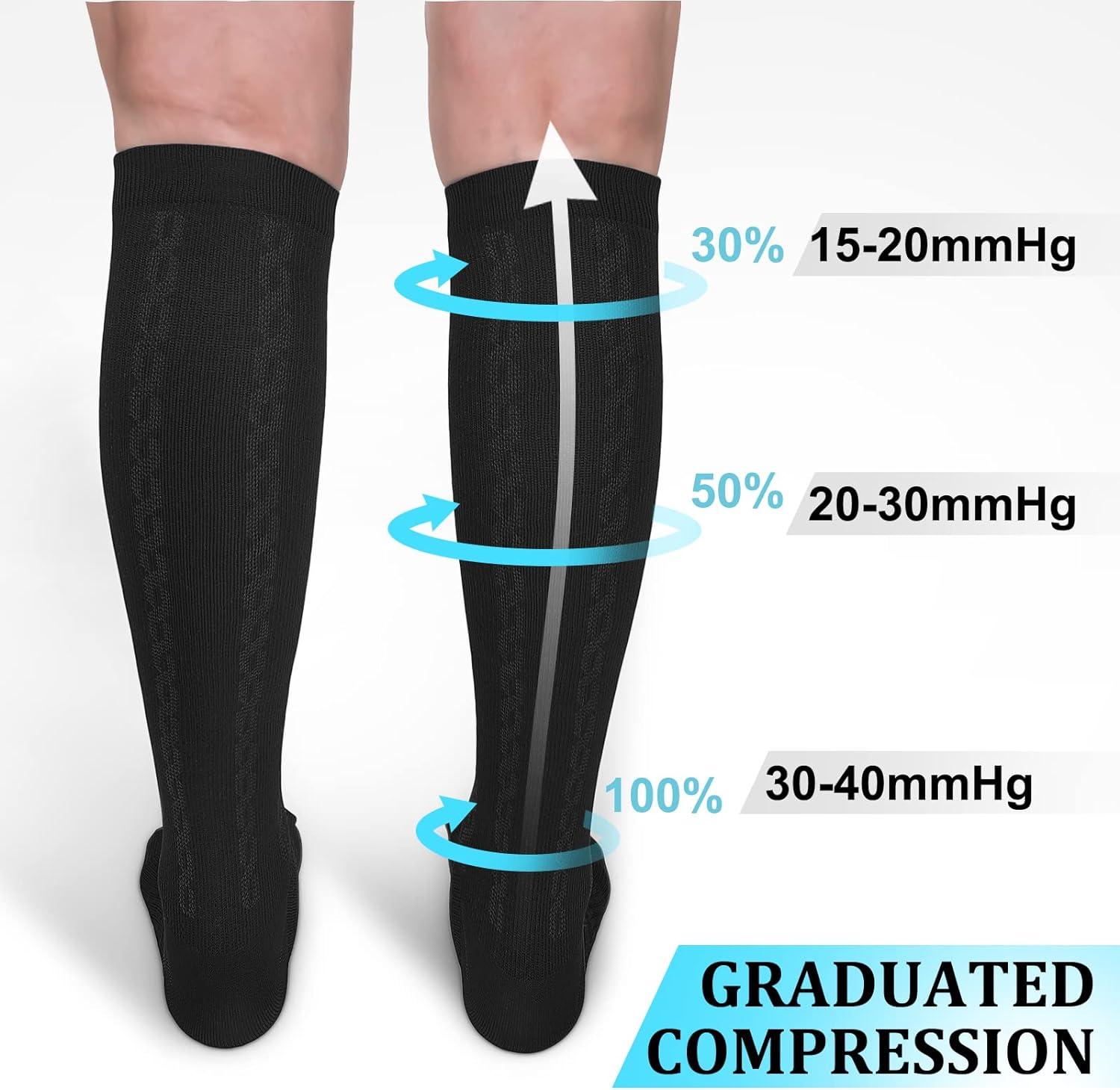 30-40mmHg Medical Graduated Compression Socks for Women&Men Circulation- Compression Stockings-Knee High Socks for Support Hiking Running 1-2 Pack  Black Large-X-Large