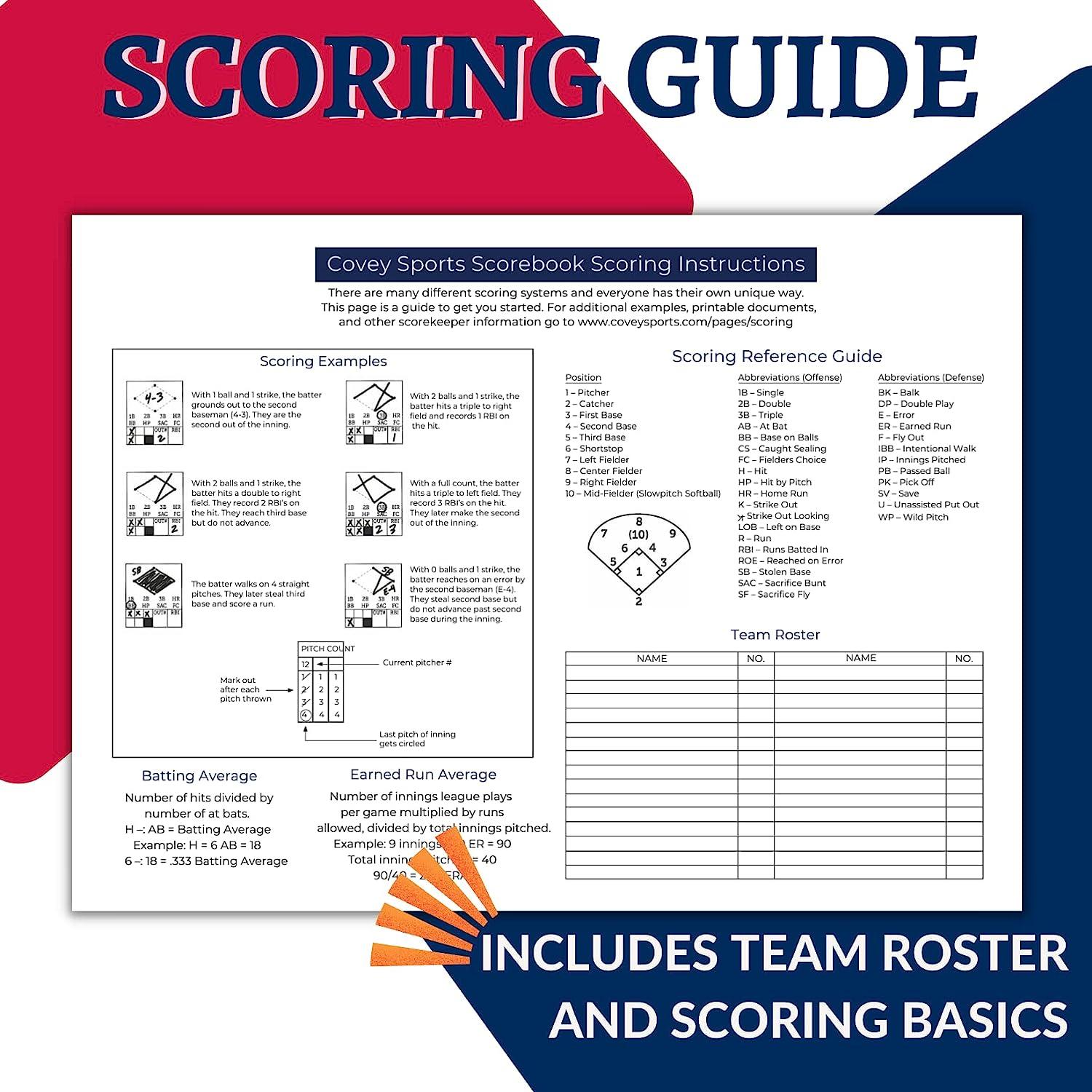 Covey Baseball Softball Scorebook Side by Side Format (50 Games) Score Keeping Book with