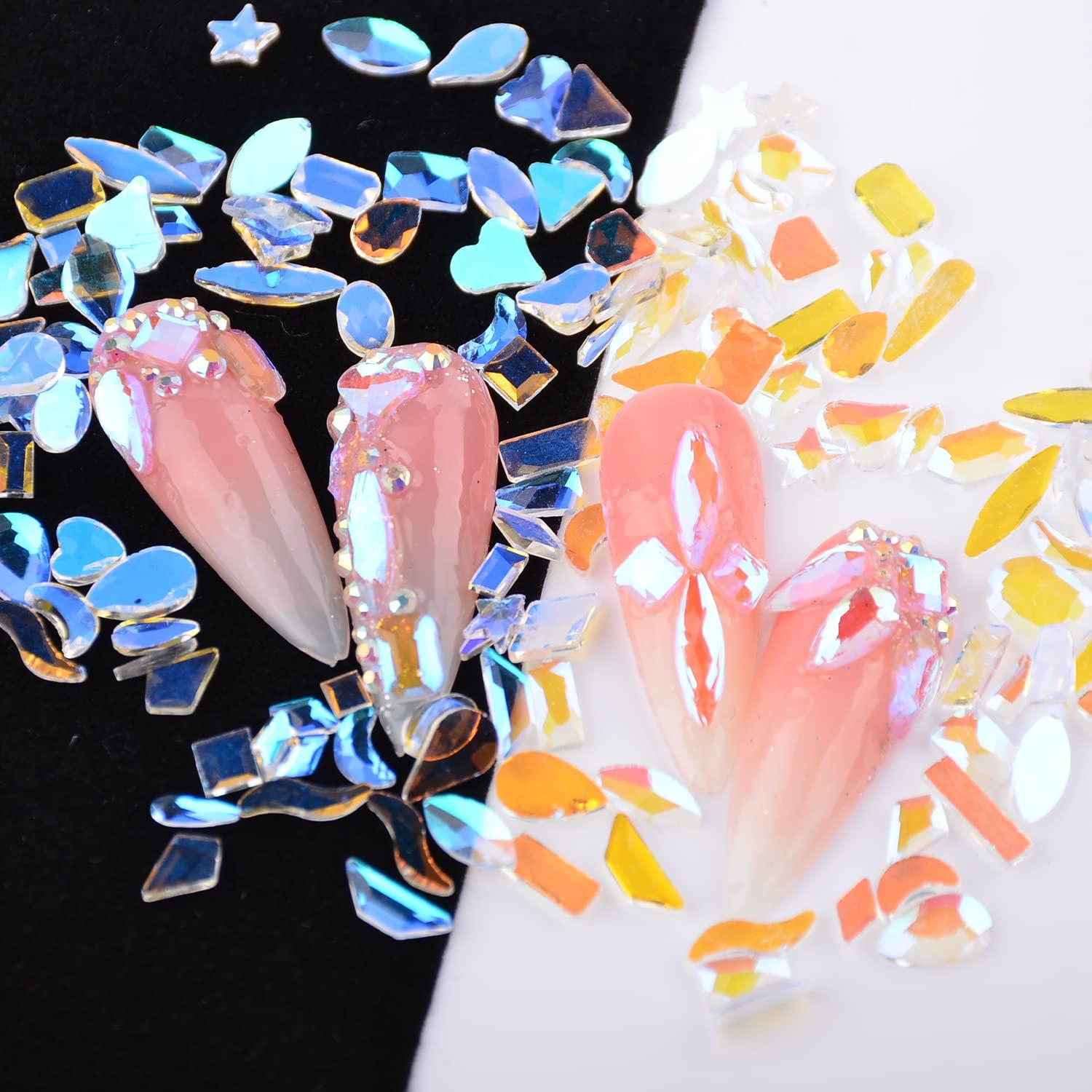 100Pcs Mixed Shape Aurora Glass Crystal Nail Art Rhinestones Nail Gems  Iridescent Clear Nude Flatback Rhinestone Diamonds Stone for 3D DIY Nails  Art