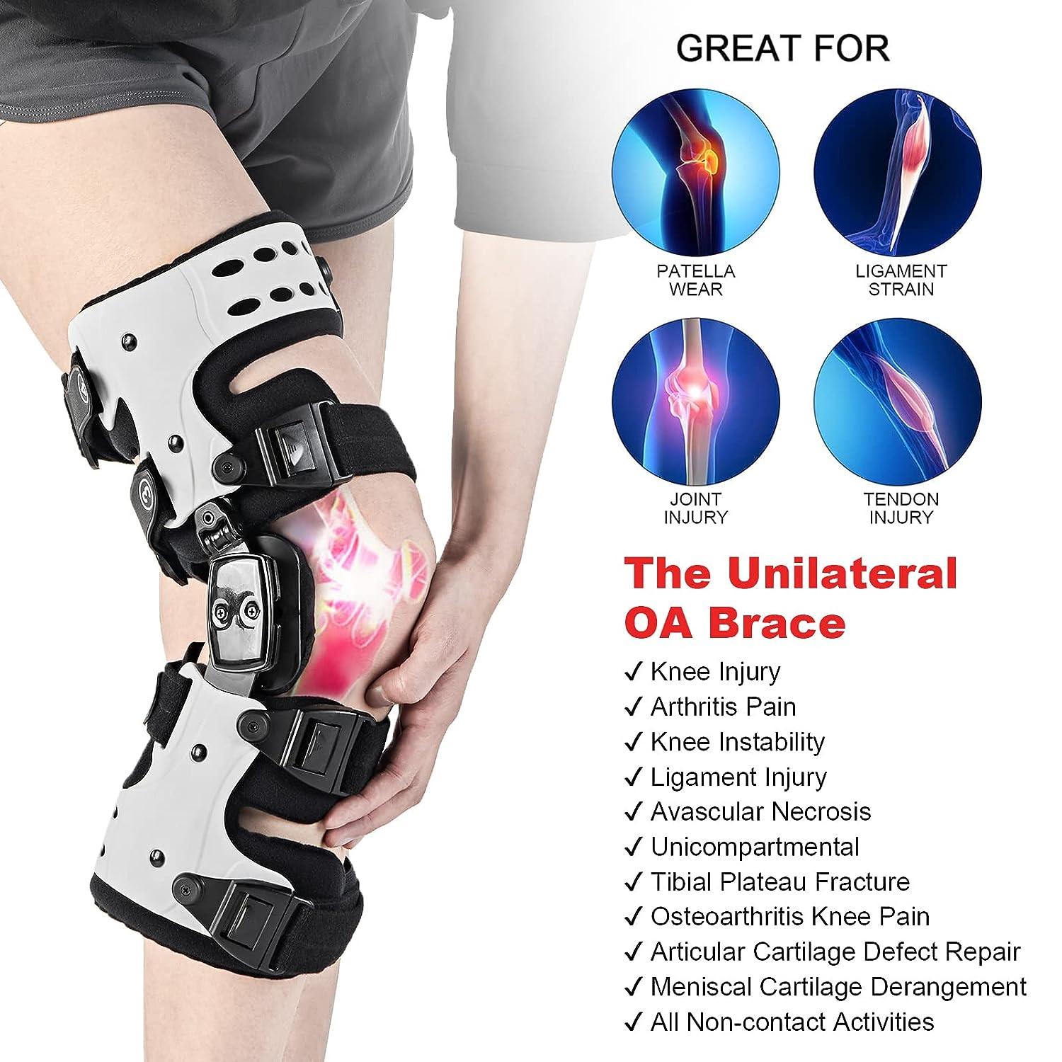 RISURRY OA Unloader Knee Brace - Arthritis Pain Relief Osteoarthritis Bone  on Bone Knee Joint Pain Cartilage Defect Repair Avascular Necrosis Hinged  Medial or Lateral Degeneration (Universal-Right Leg) Universal-Rig