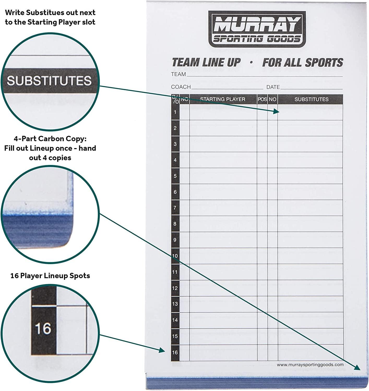 Murray Sporting Goods Baseball/Softball Lineup Cards 30 Games with 16