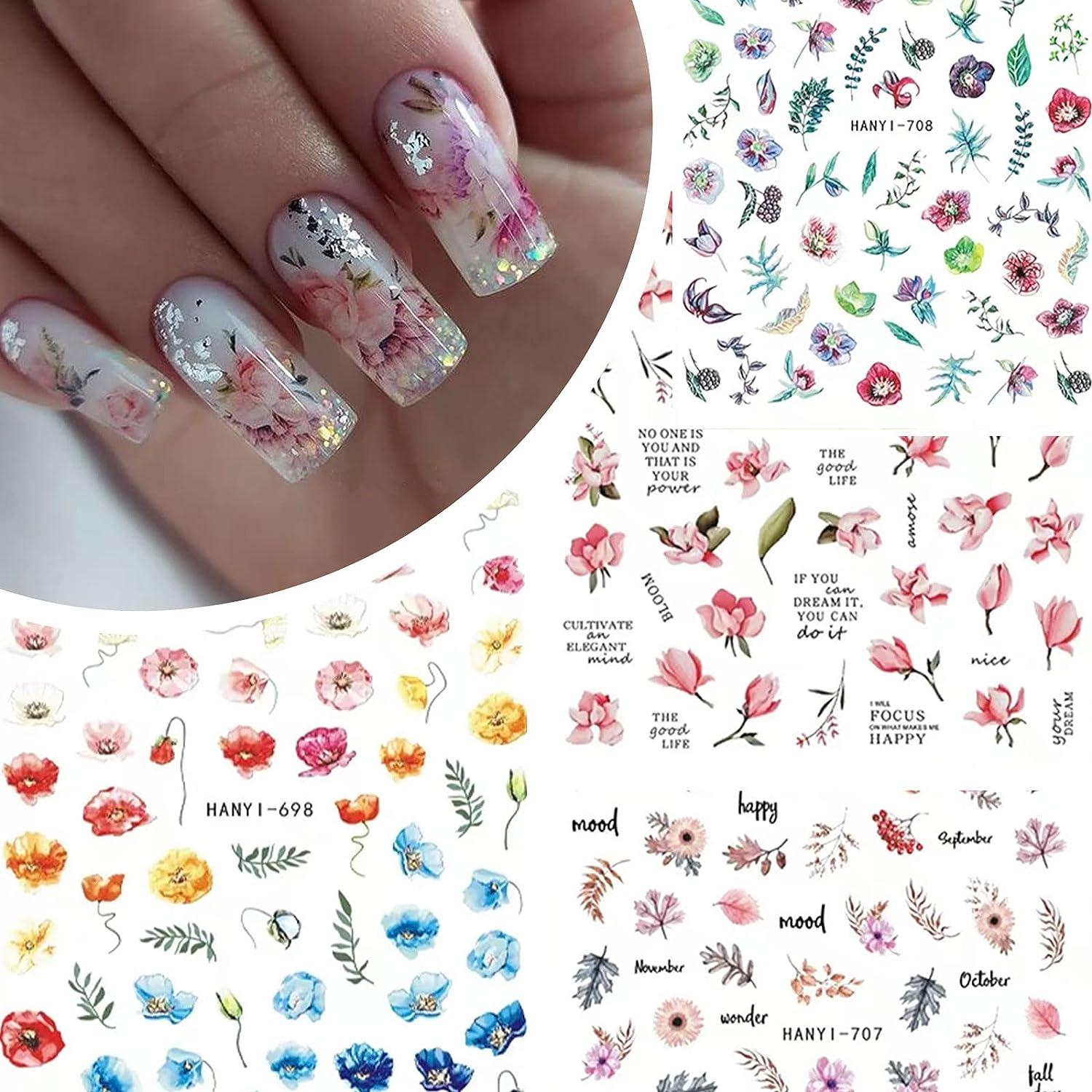 Flowers Nail Stickers for Acrylic Nails Pink White Flower Nail Art Stickers  3D Self-Adhesive Nail Art Supplies 30PCS Sakura Cherry Cute Floral