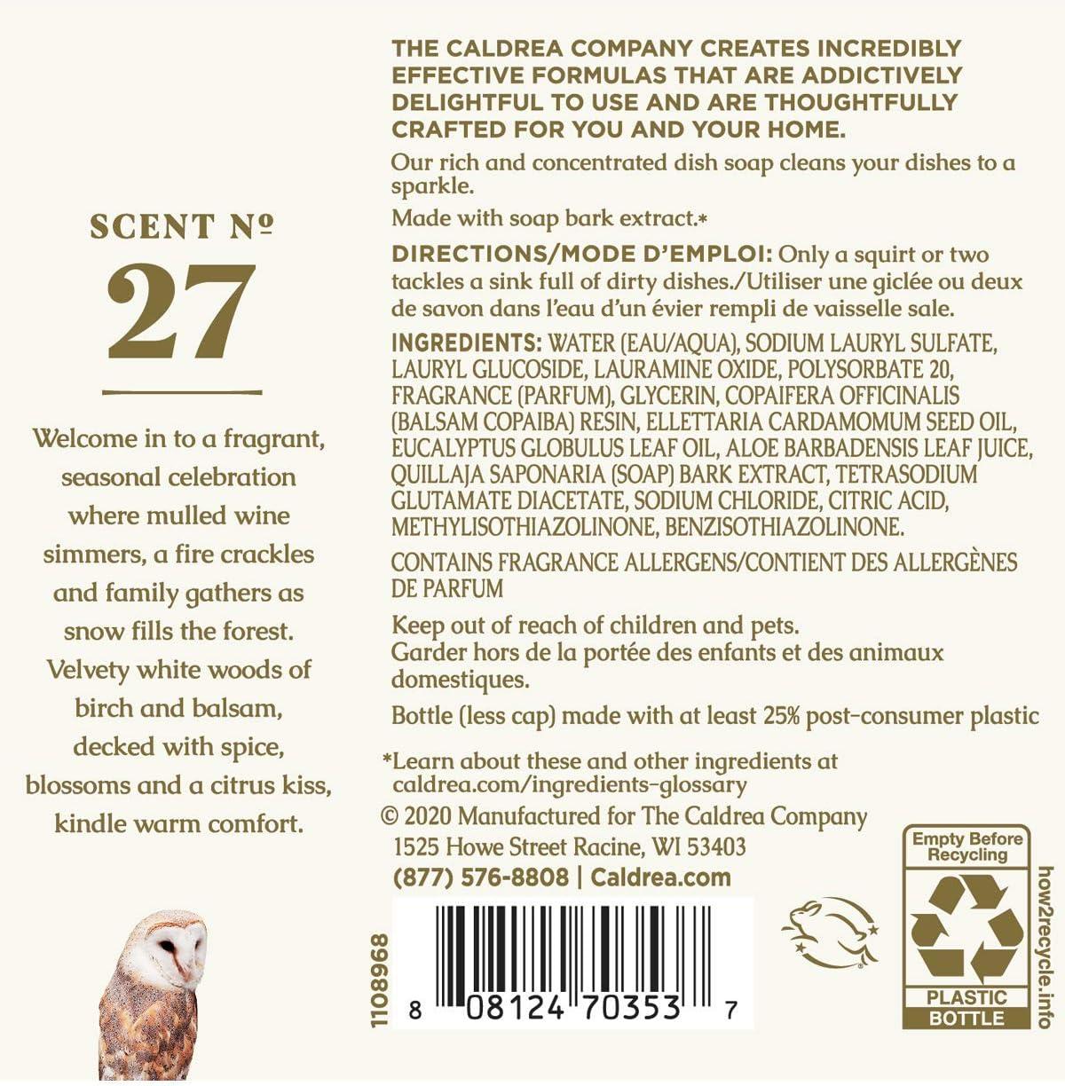 Caldrea Dish Soap, Biodegradable Dishwashing Liquid made with Soap Bark